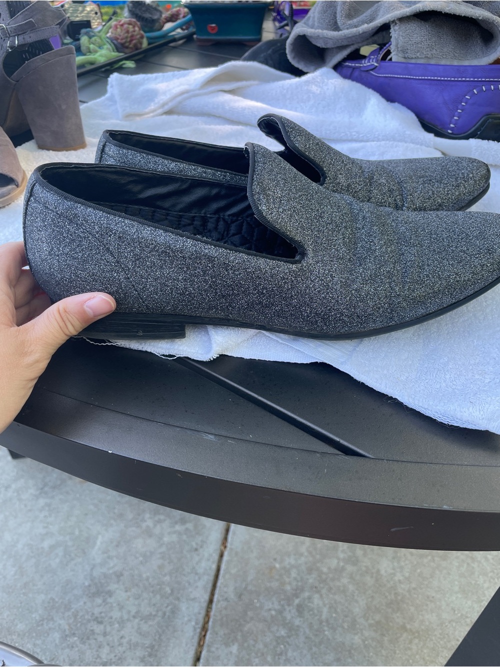 Steve Madden Men's Glitter Slip-On Loafers in Metallic Gray
